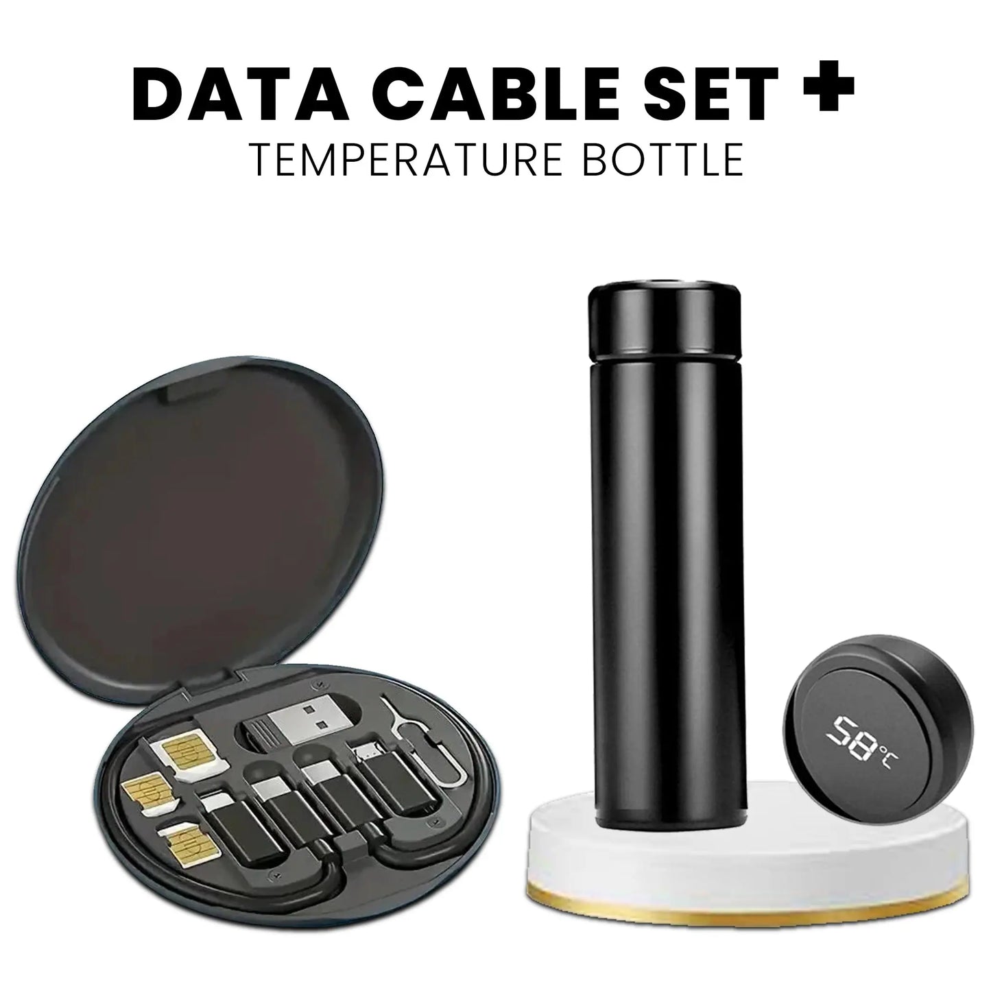 OptimaMini Multi-Functional Fast Charging Data Cable Set With Stainless Steel Temperature Bottle Optima