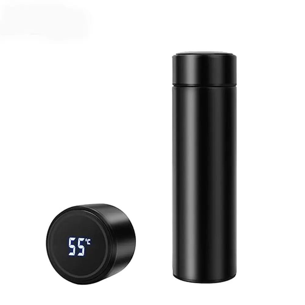 Stainless Steel Sports Water Bottle with LED Temperature Display,Double Wall Vacuum Insulated Water Bottle, Stay Hot for 24 Hrs,Cold for 24 Hrs (Pure Black) 500 milliliters Optima