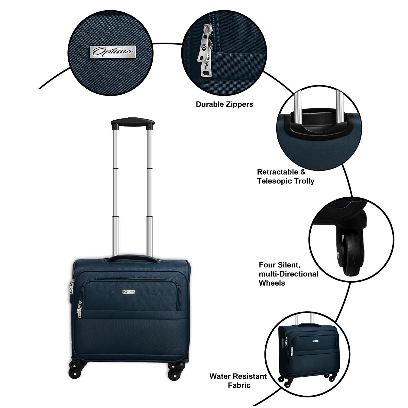 OPTIMA Overnighter Small Cabin Luggage Premium Trolley Luggage -Capacity: 35 liters- Blue optima-bags