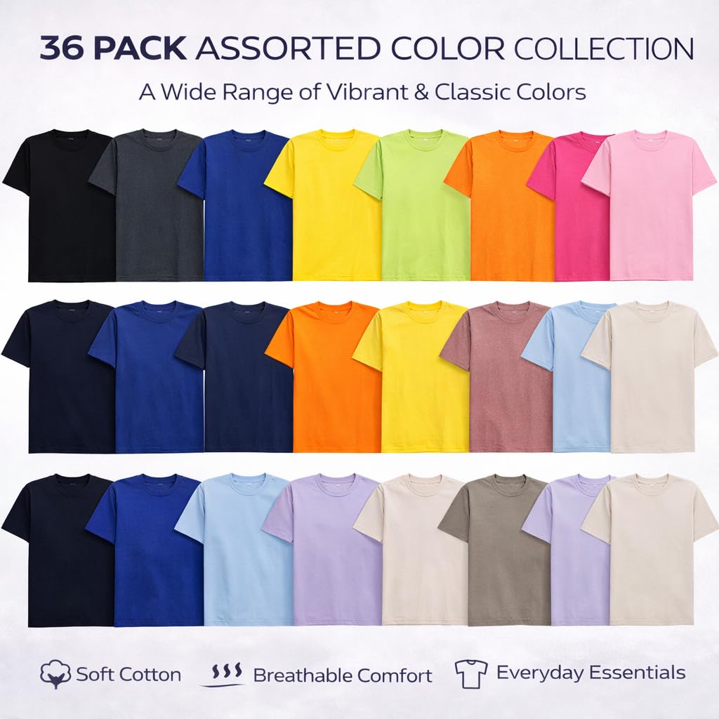 Optima Premium Men's Cotton Crew Neck T-Shirts - 36 Pack, Medium