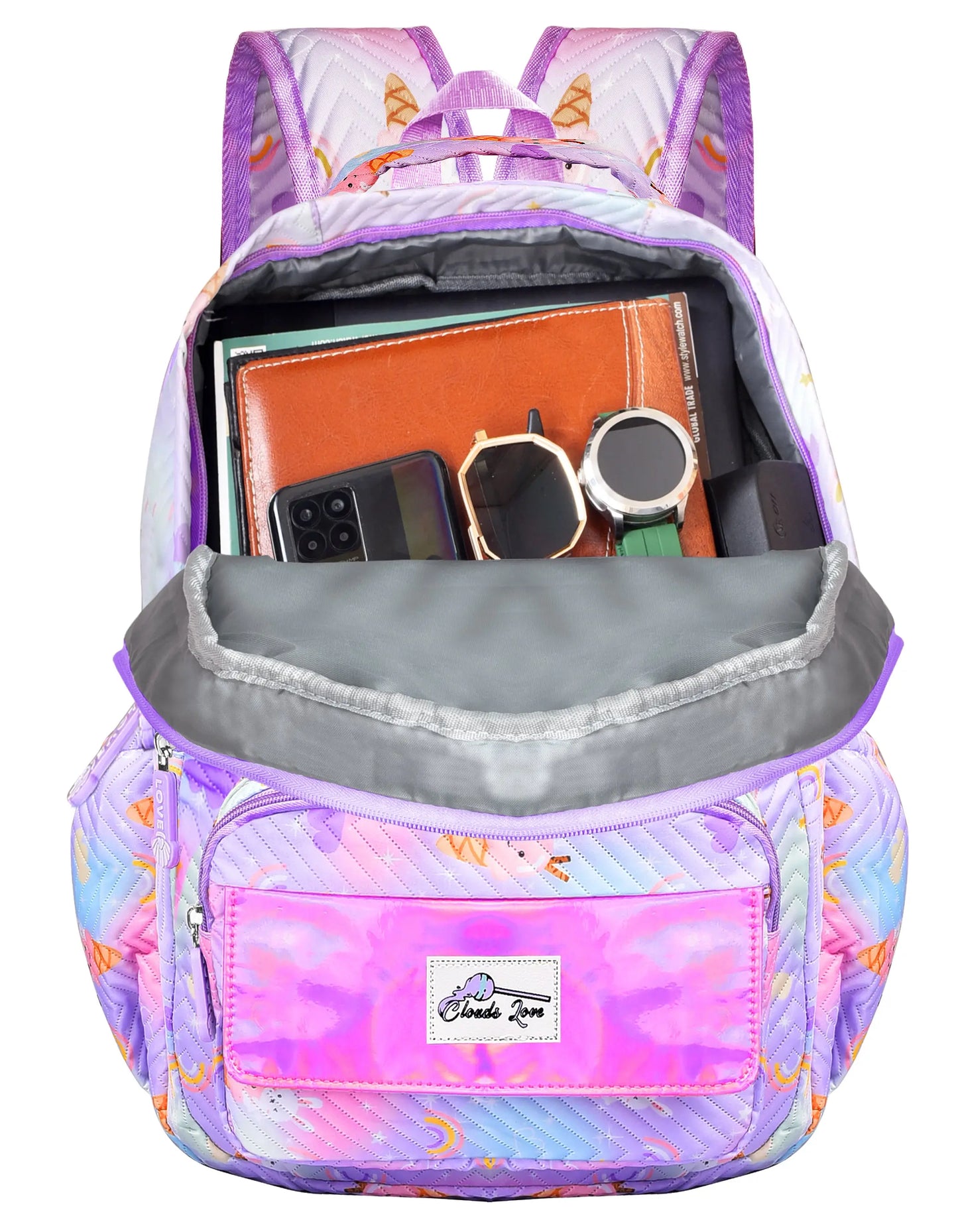 Clouds Love School Bag for Girls Kids Stylish Waterproof Girls School Bag Fashionable Large Capacity School Backpack for Girls Gift School Bag for Kids Girls (6-12 Years Old)Purple optima-bags