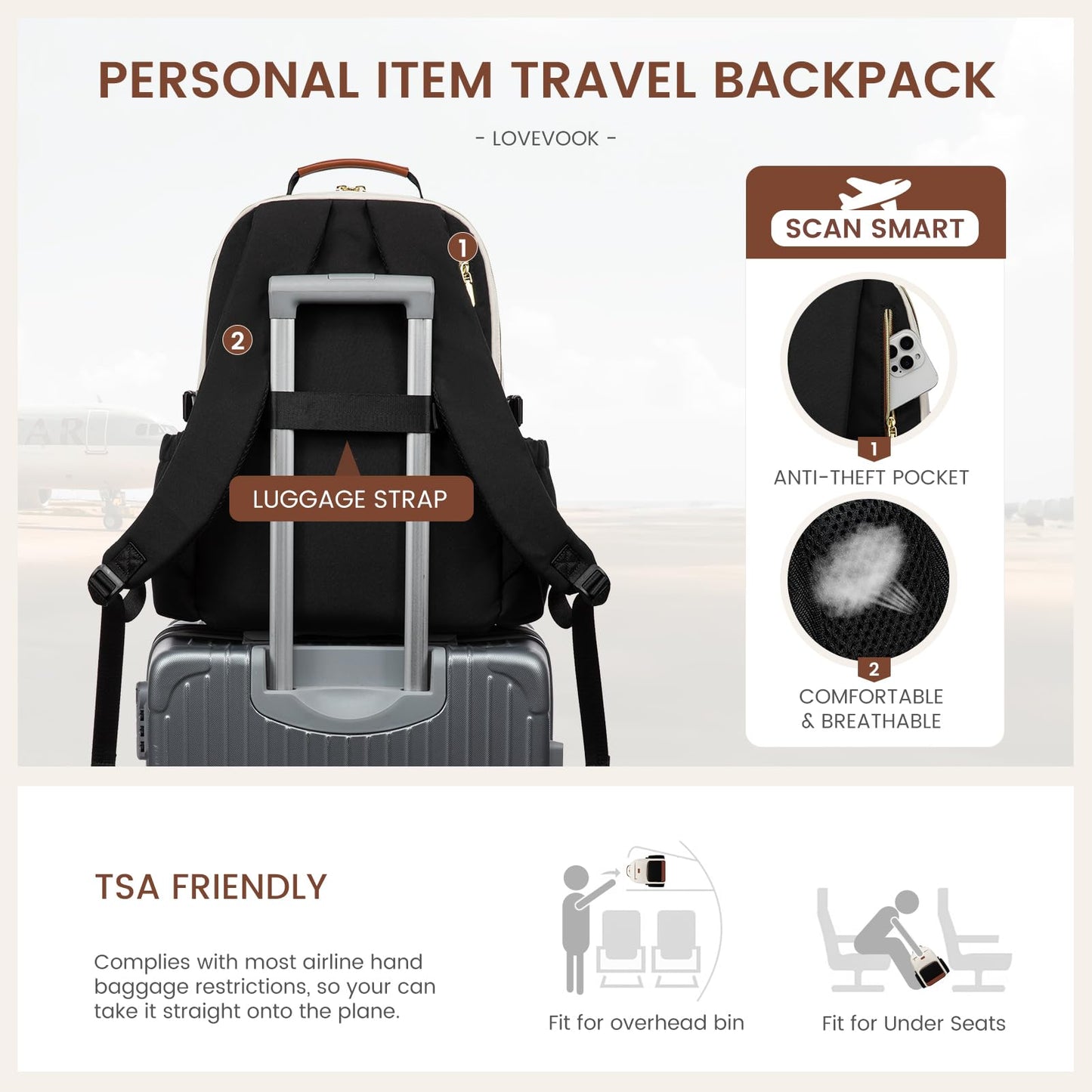 Optima Premium Laptop Backpack - 15.6 Inch, Stylish Beige & Brown