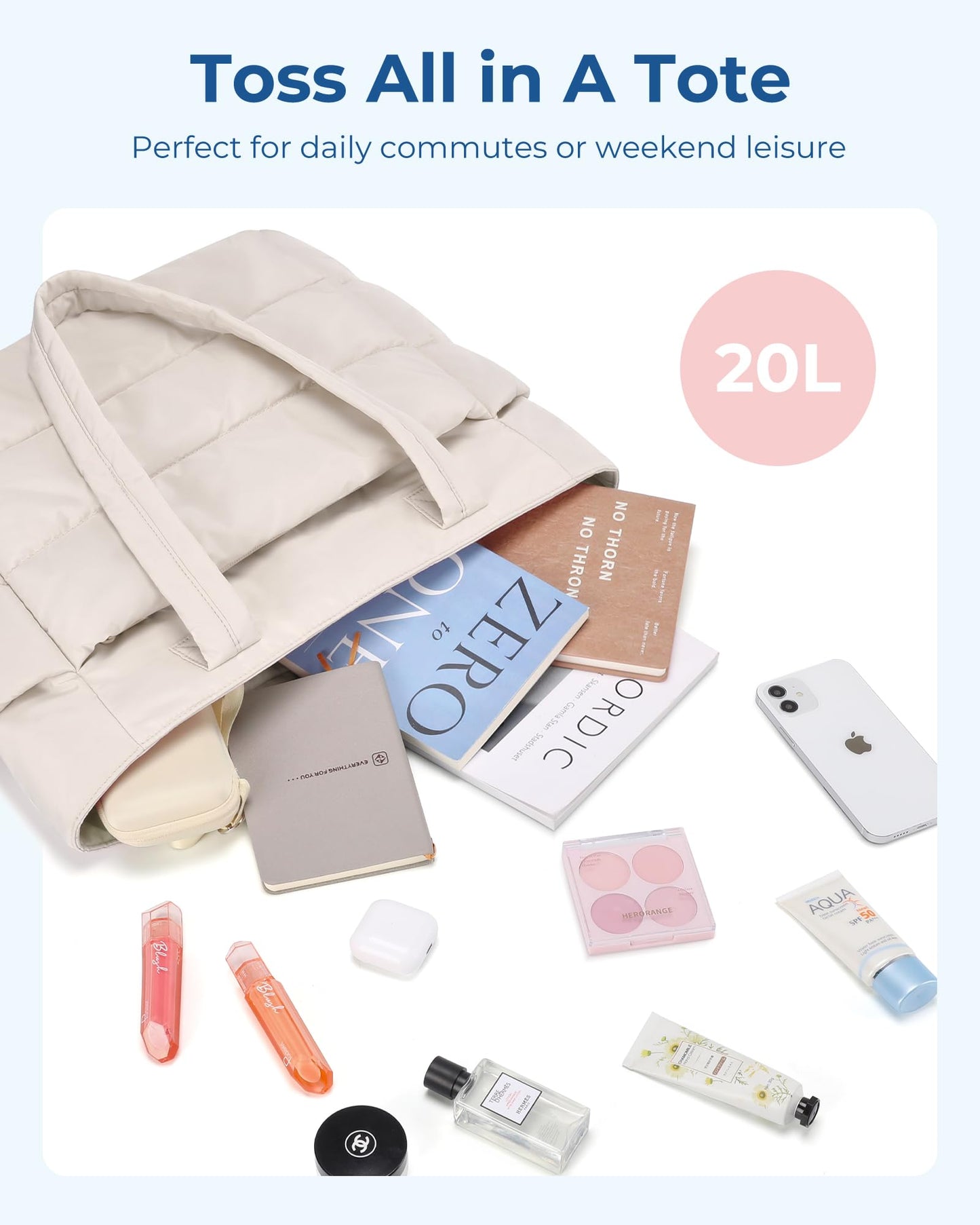 Optima Premium Lightweight Puffy Tote Bag - Versatile for Travel & Gym