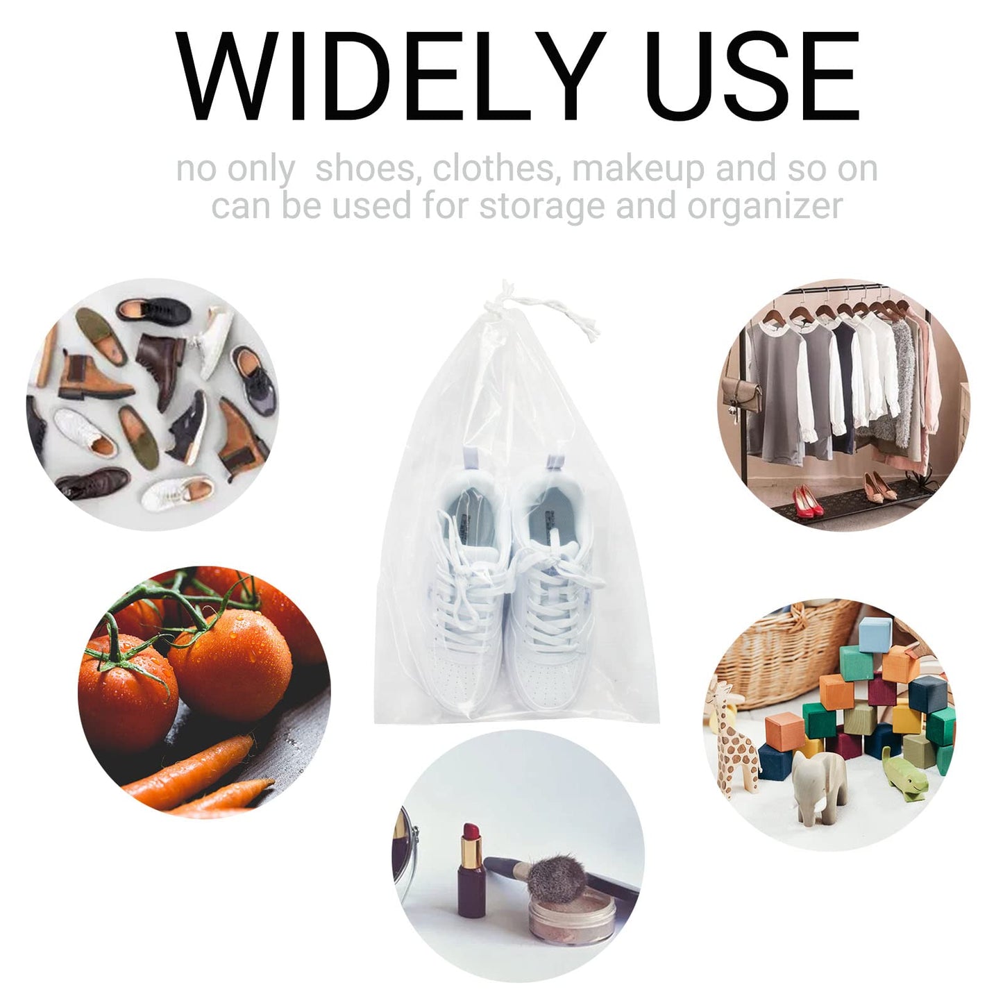 Optima Premium 100 Pack Transparent Shoe Bags - 12x18 Inch Travel Organizers