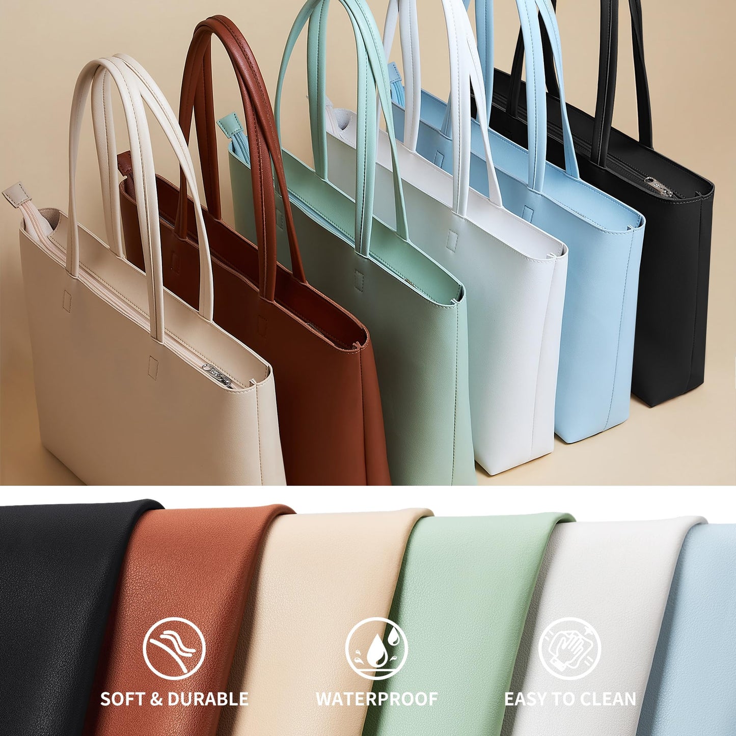 Optima Faux Leather Tote Bag - Stylish Zippered Shoulder Purse