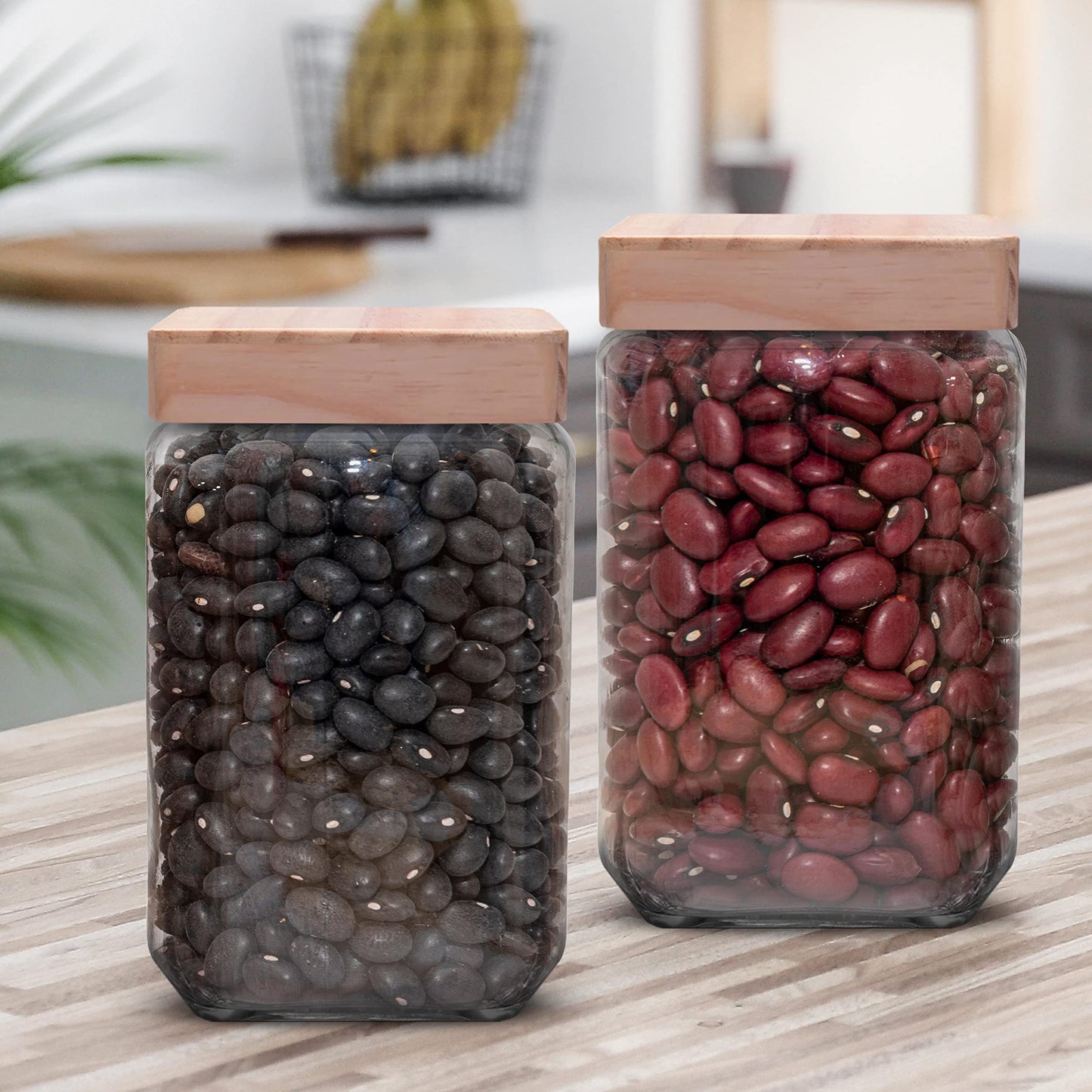 Optima Premium Glass Candy Jars with Wooden Lid - 54 oz, Set of 12