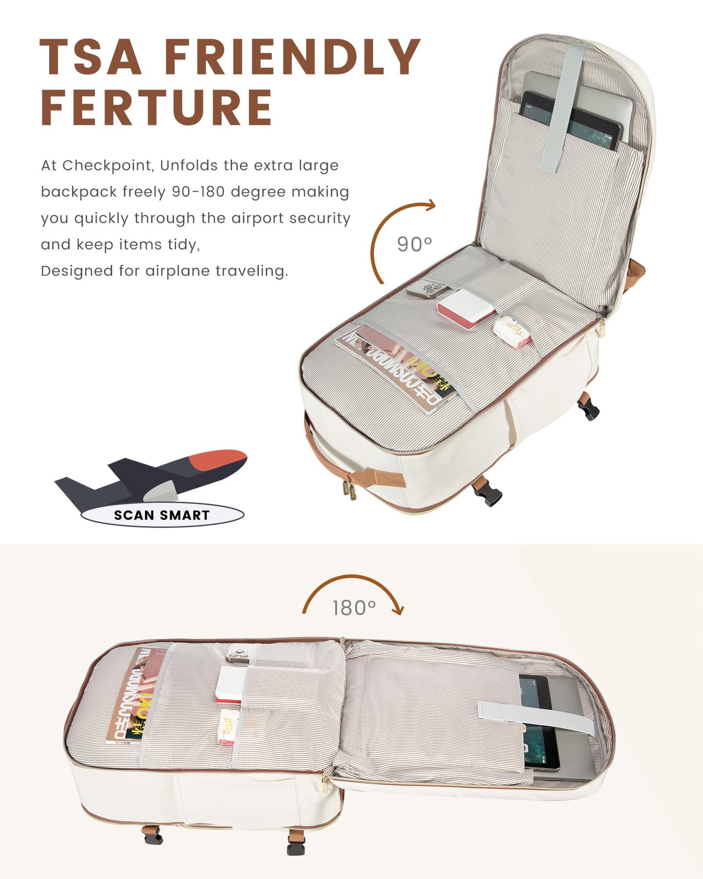 Optima Premium Laptop Backpack - 15.6", Beige-Brown, Stylish & Functional