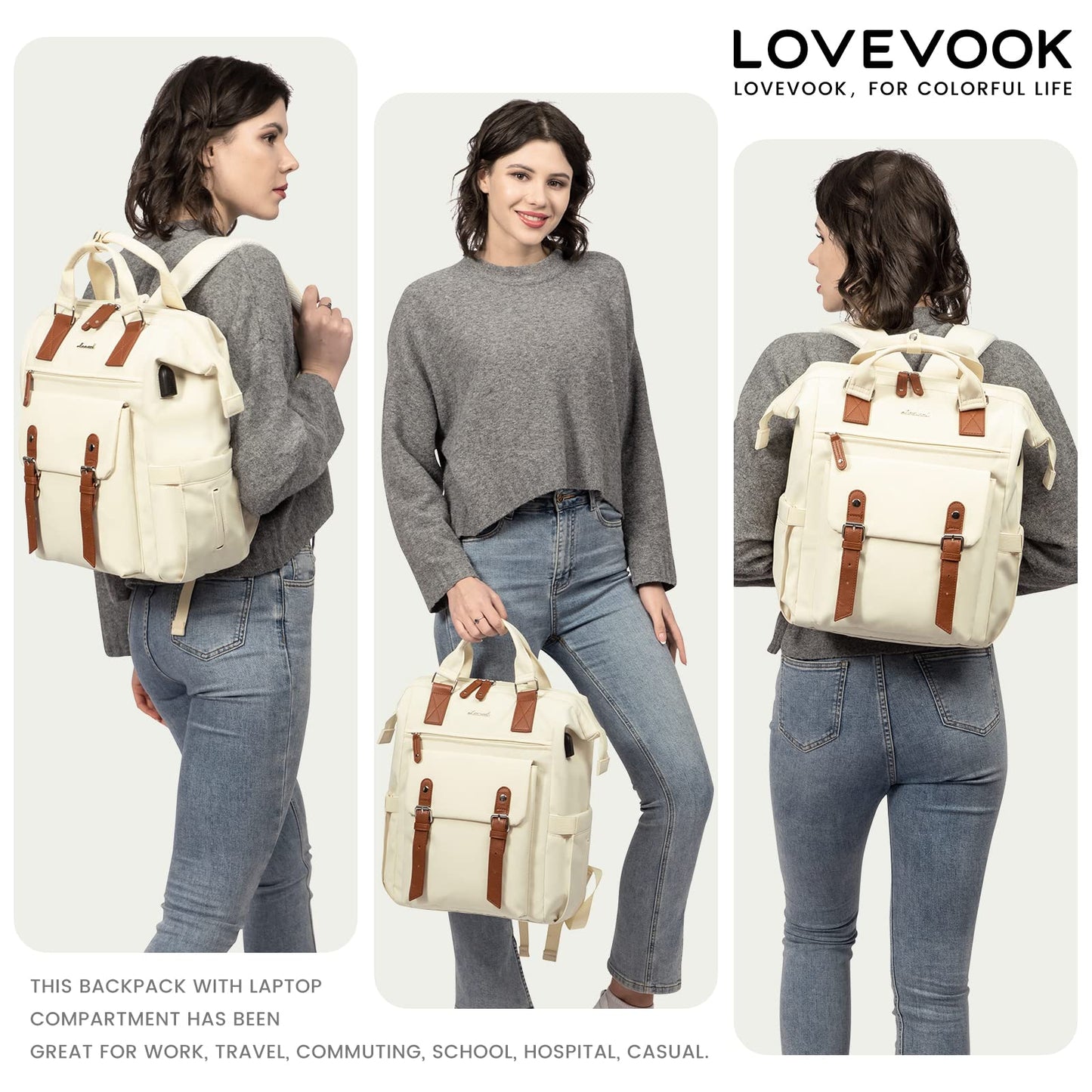 Optima Premium 15.6" Laptop Backpack for Women - Beige-Brown