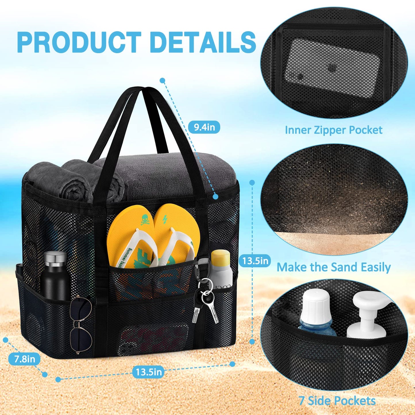 Optima Premium Waterproof Beach Tote Bag - Extra Large, Sandproof