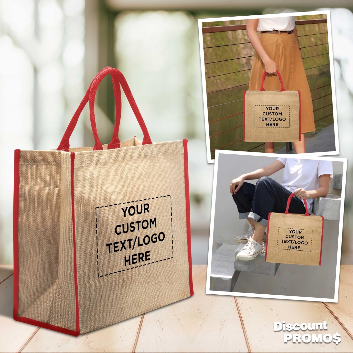 Optima Eco-Friendly Jute Tote Bags - 10 Pack, Customizable