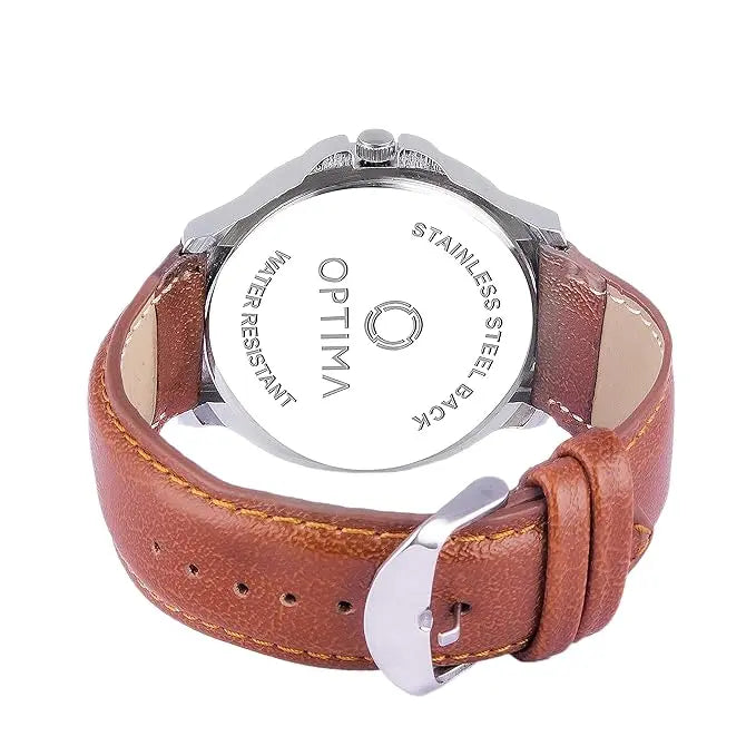 OPTIMA Watch Men's Fashion Water Resistant Sports Slim Analogue Quartz Stainless Steel Leather Watches Mens Bracelet (Brown) optima-bags