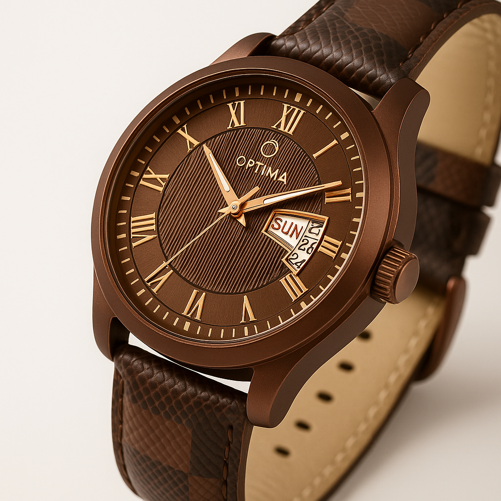 OPTIMA Day&Date Men's Brown Dial Watch – Classic Style, Everyday Comfort optima-bags