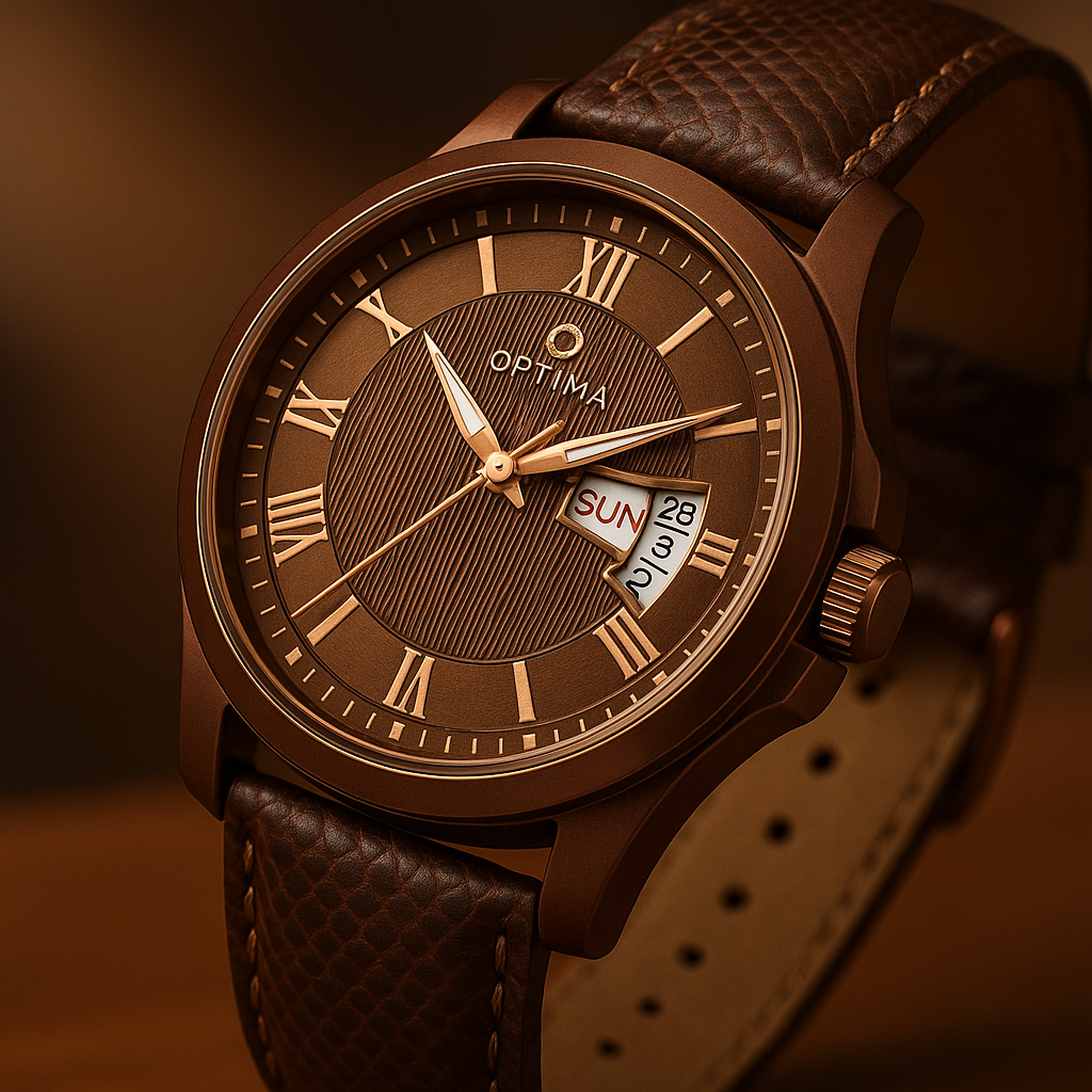 OPTIMA Day&Date Men's Brown Dial Watch – Classic Style, Everyday Comfort optima-bags