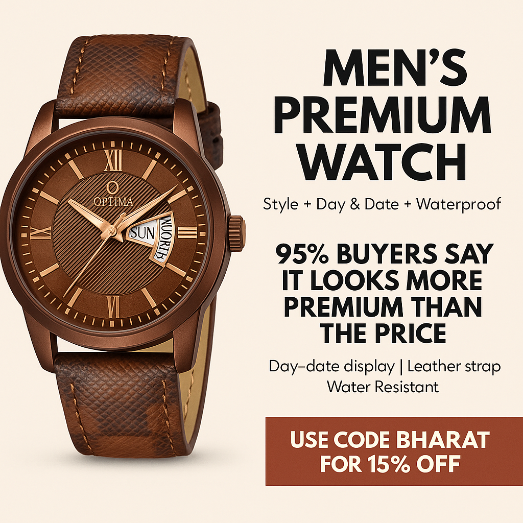 OPTIMA Day&Date Men's Brown Dial Watch – Classic Style, Everyday Comfort optima-bags