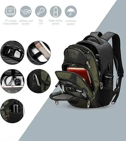 OPTIMA Design Large Business Laptop Backpack with Smart USB Charging Port, Travel Backpack Fits 15.6 inches laptops, Water Repellent College Backpack for Men Women ( Olive/Black) Optima Inc