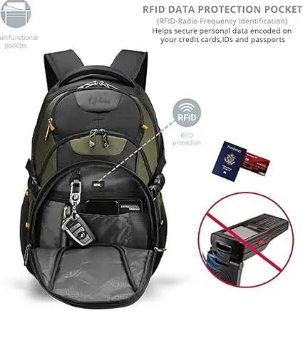 OPTIMA  Design Large Business Laptop Backpack with Smart USB Charging Port, Travel Backpack Fits 15.6 inches laptops, Water Repellent College Backpack for Men Women ( Olive/Black) Optima Inc