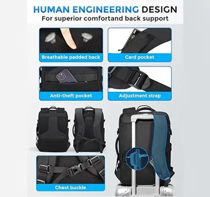 OPTIMA Travel Backpack for Men, Flight Approved Carry On Luggage Backpack with USB Port, Water Resistant Expandable Computer Daypack, 17.3 Inch Black Business Laptop Backpack for College/Work Optima Inc