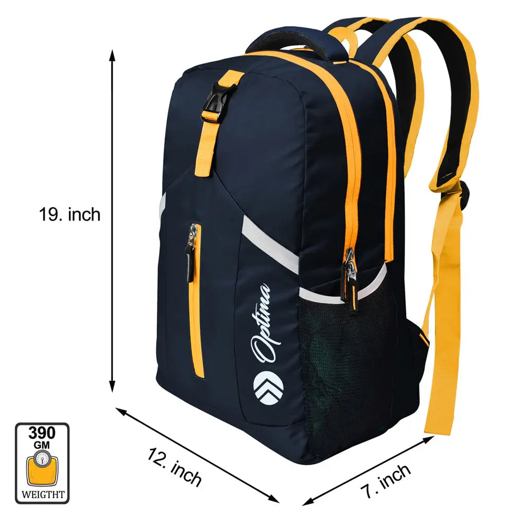 Optima Casual Backpack 28L, 2 Main Compartments, Bottle Pocket, Front Pocket, Padded Shoulder Strap(yellow) Optima