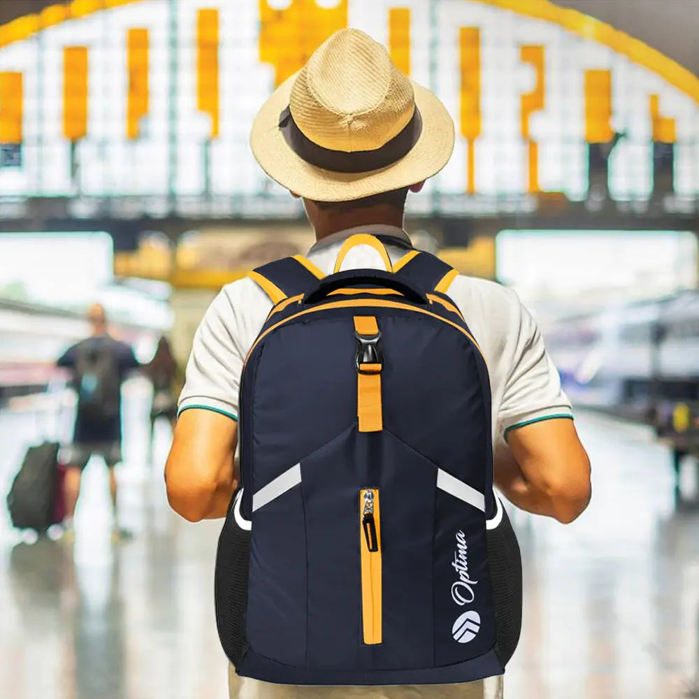 Optima Casual Backpack 28L, 2 Main Compartments, Bottle Pocket, Front Pocket, Padded Shoulder Strap(yellow) Optima
