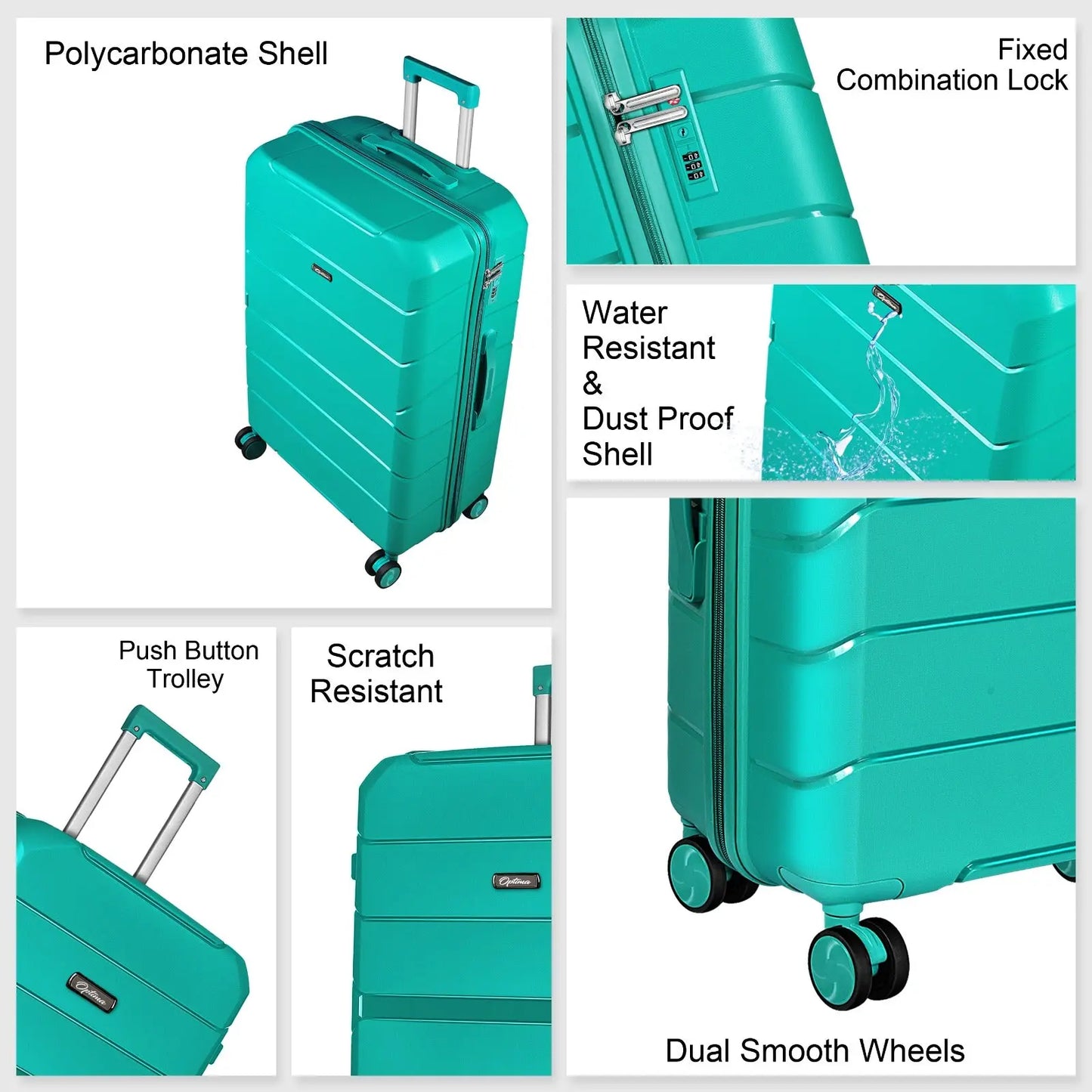 Optima Check-in Polypropylene Hardsided 8 Wheels Luggage Speed_ Wheel Trolley TSA Lock- 20 inch T.Blue Optima