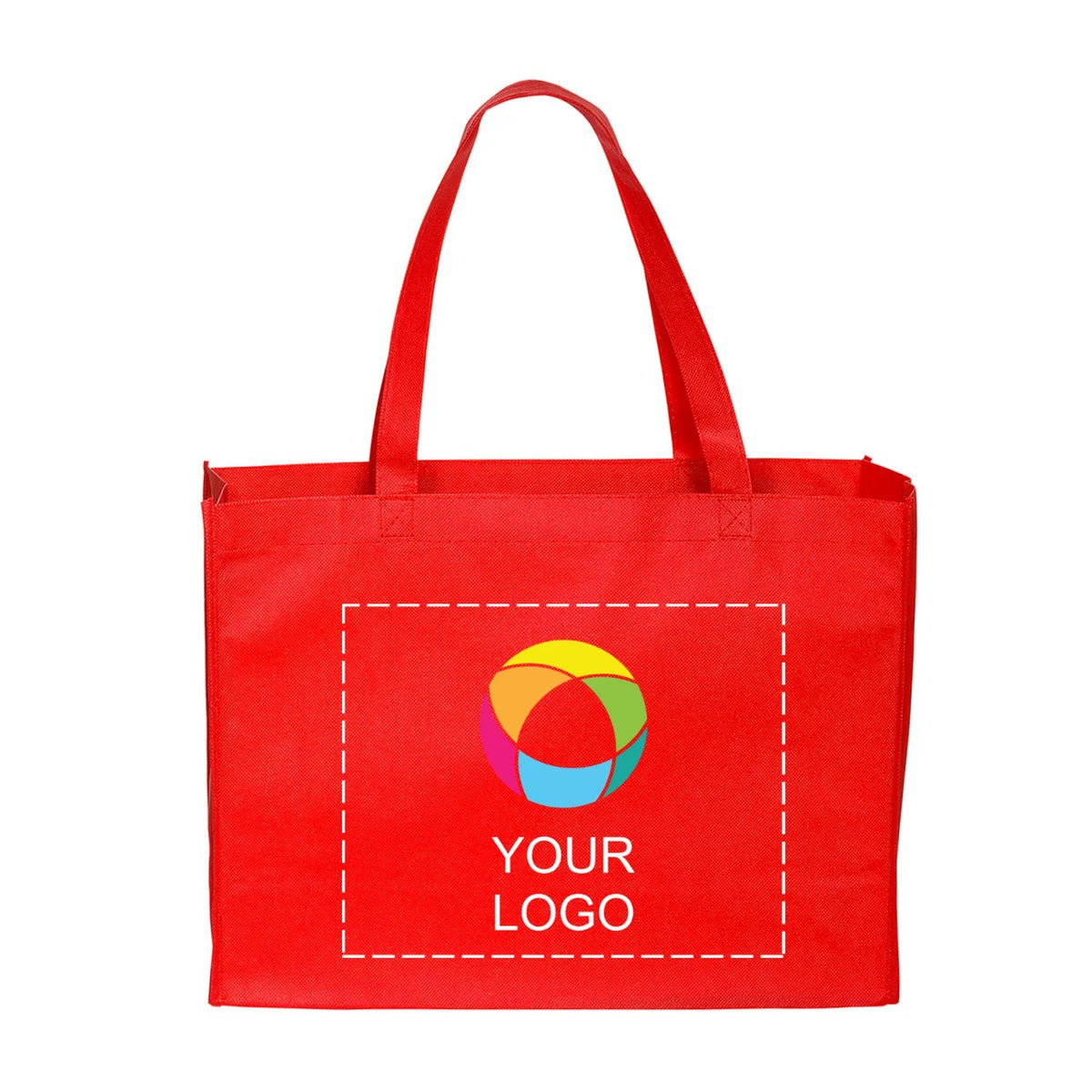 Non-Woven Box Gusset Tote with 22 in Reinforced Handles, 12 x 16 in, Red