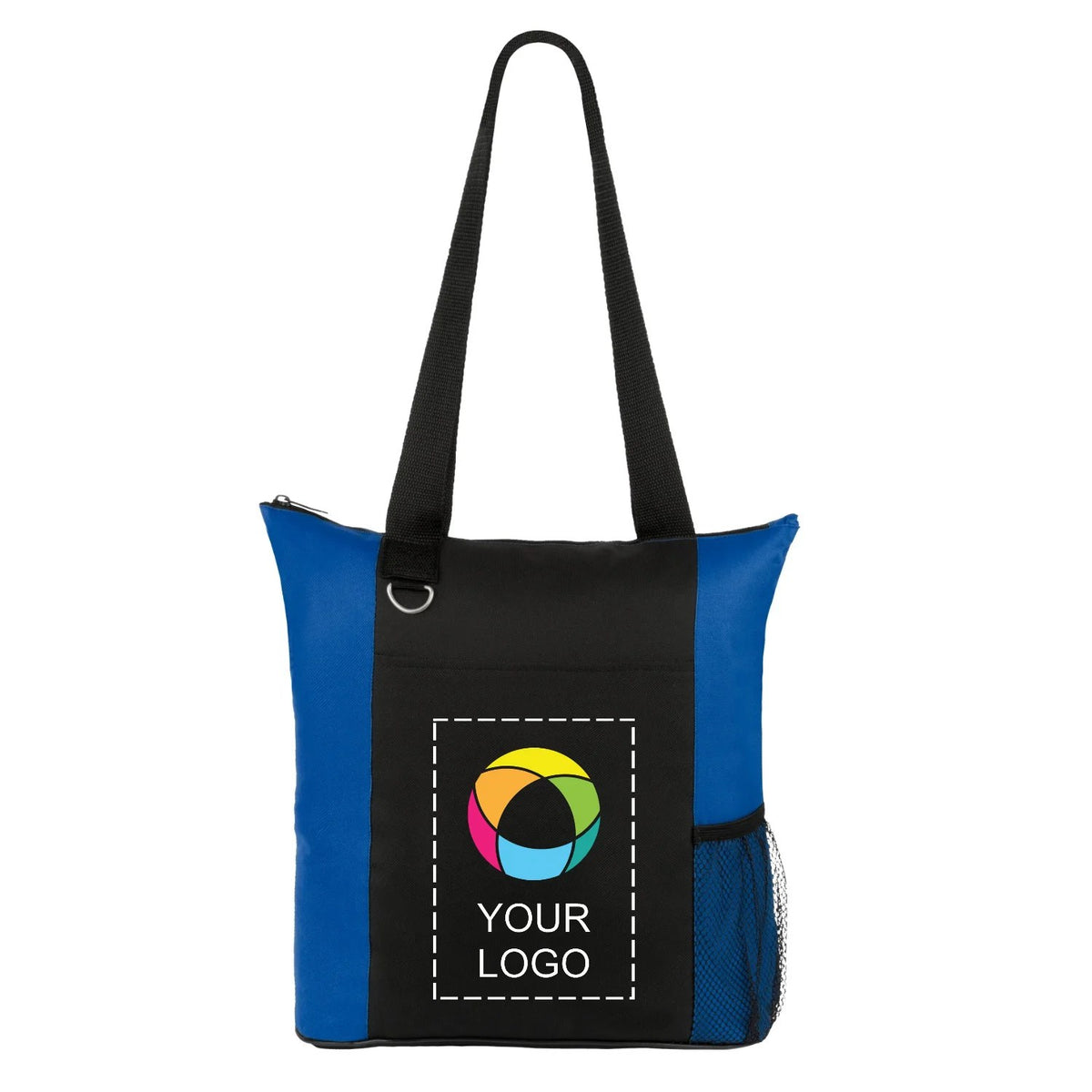 600D Polycanvas Zippered Business Tote with Mesh Pockets, 13.75 x 12 in