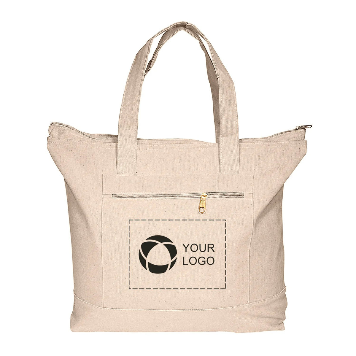 Zippered 10 oz Cotton Canvas Tote with Zip Front Pocket, 14 x 18 in
