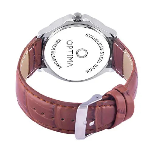 Optima Watch Men's Fashion Water Resistant Sports Slim Analogue Quartz Stainless Steel Leather Watches Mens Bracelet (Brown) optima-bags