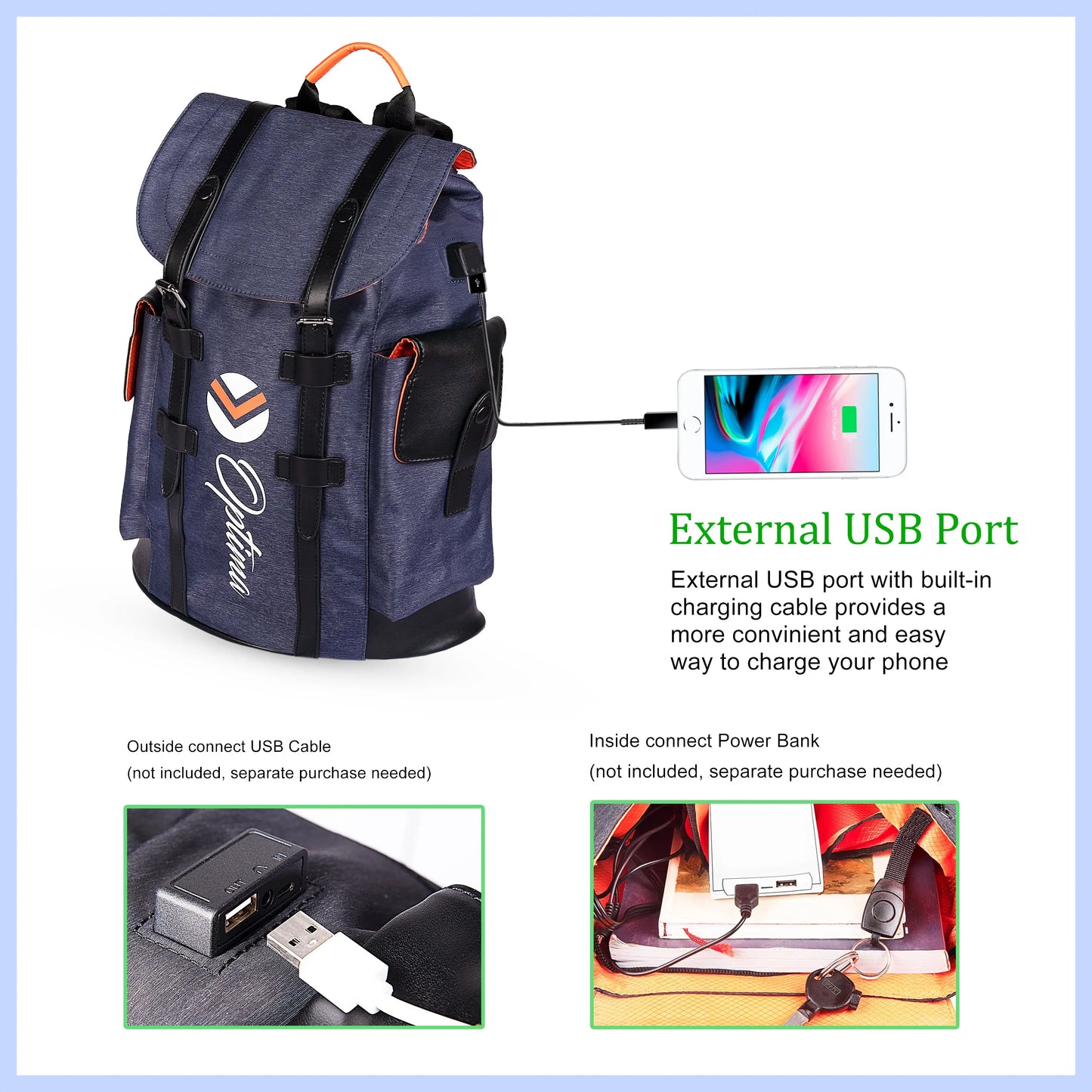 Carter Bag With Usb And Aux Port Backpack (Navy Blue) (OPT-N-041) optima-bags