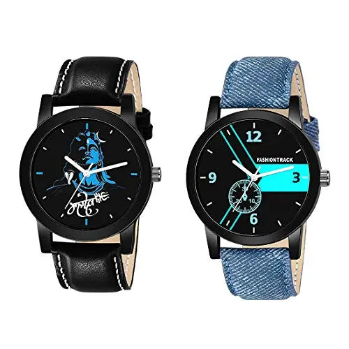 "Discover the Stylish Sachin Tendulkar-Inspired Fashion Track Formal & Casual Watch in Black/Sky Blue!"