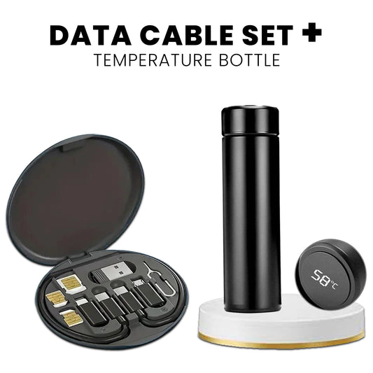 OptimaMini Multi-Functional Fast Charging Data Cable Set With Stainless Steel Temperature  Bottle