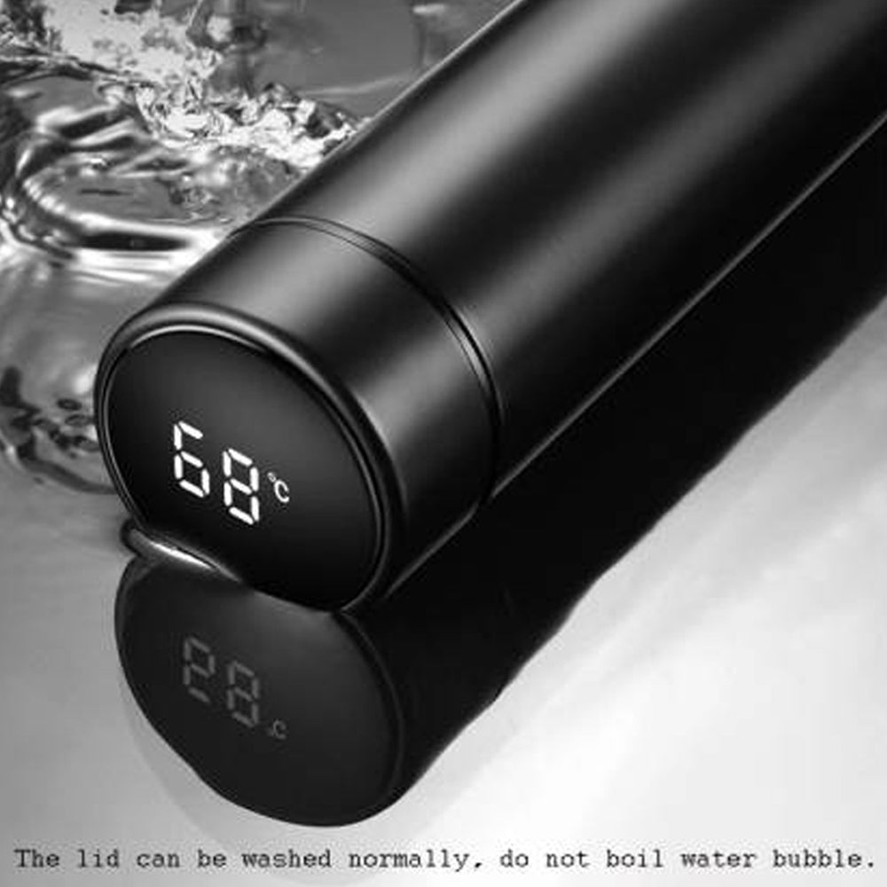 Stainless Steel Sports Water Bottle with LED Temperature Display,Double Wall Vacuum Insulated Water Bottle, Stay Hot for 24 Hrs,Cold for 24 Hrs (Pure Black) 500 milliliters