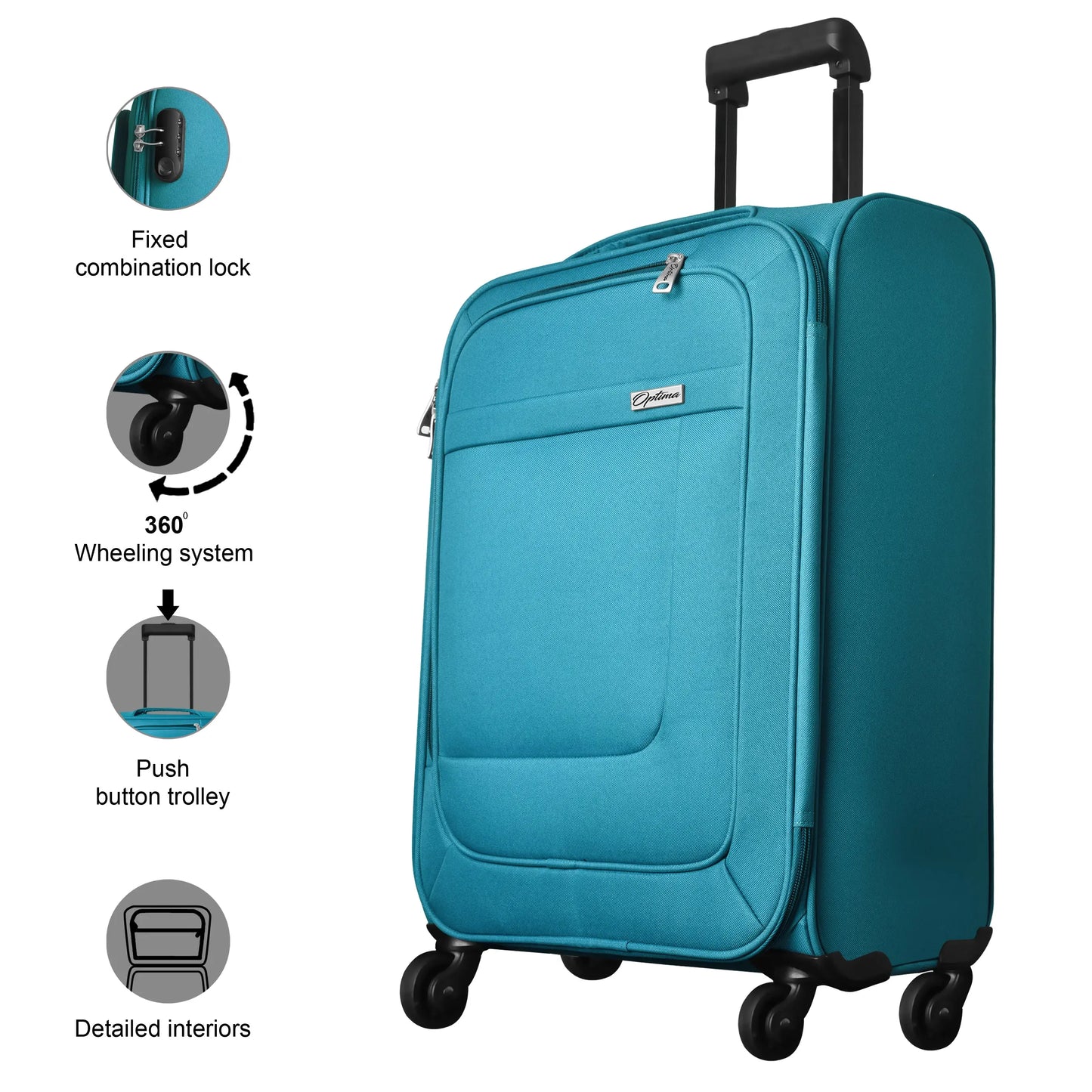 OPTIMA Cabin Suitcase (18.3 inch) - Anti Theft Trolley Bag, Small Size (20 Inches) Teal Suitcase with Number Locks optima-bags