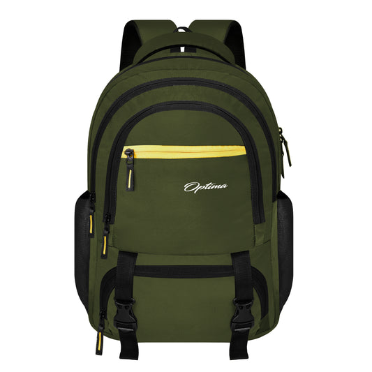 Optima Casual Backpack 28L, 2 Main Compartments, Bottle Pocket, Front Pocket, Padded Shoulder Strap-Green