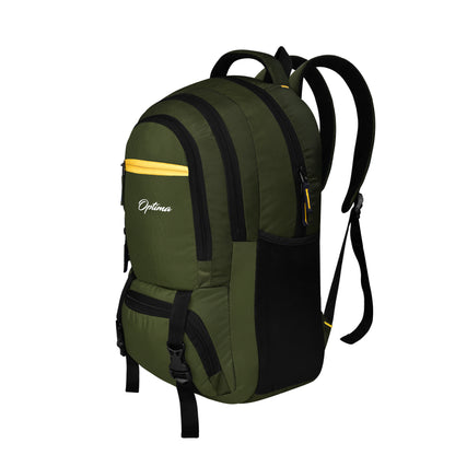 Optima Casual Backpack 28L, 2 Main Compartments, Bottle Pocket, Front Pocket, Padded Shoulder Strap-Green