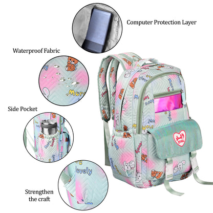 clouds love 15.6 Inch College Cute Bookbag Anti Theft Women Casual backpack for Teen School Girls laptop bag (Green)