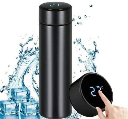 Stainless Steel Sports Water Bottle with LED Temperature Display,Double Wall Vacuum Insulated Water Bottle, Stay Hot for 24 Hrs,Cold for 24 Hrs (Pure Black) 500 milliliters