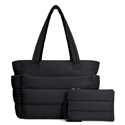 Optima Luxe Quilted Tote Bag - Lightweight, Laptop Compartment, Black