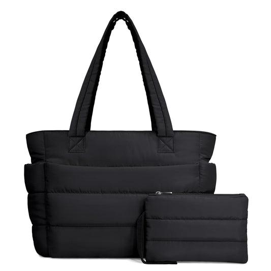 Optima Luxe Quilted Tote Bag - Lightweight, Laptop Compartment, Black