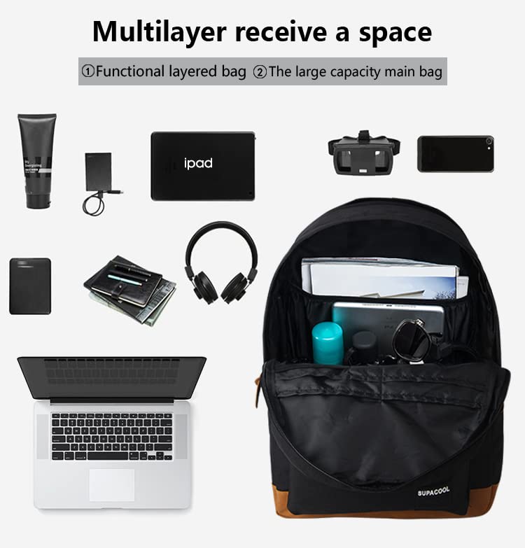 Optima Lightweight Casual Laptop Backpack with USB Port - Black/Brown