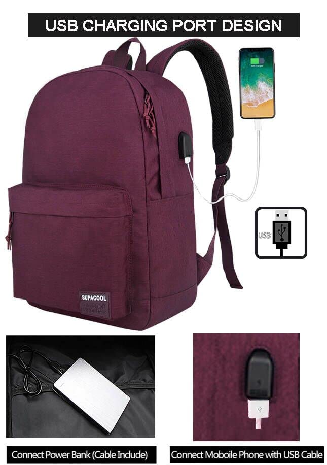 Optima Premium Casual Laptop Backpack - 20L, USB Charging, All Black