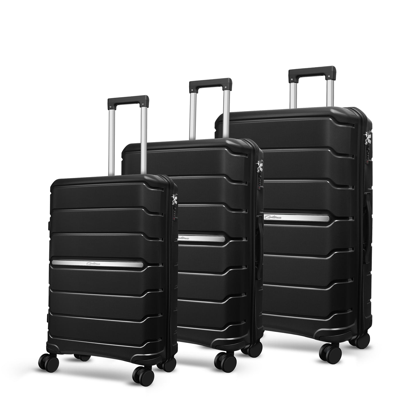 OPTIMA Zenith Hardside Expandable Luggage with Spinners, Black, 3PC SET (Carry-on/Medium/Large) (Black)