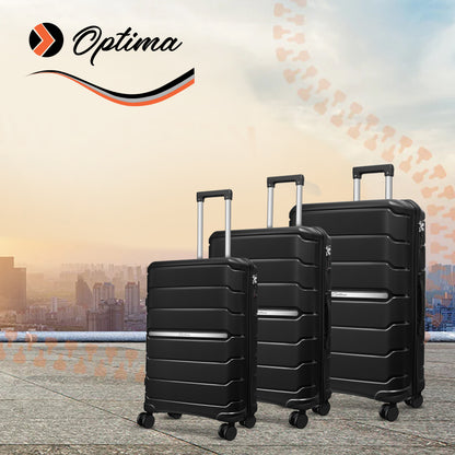 OPTIMA Zenith Hardside Expandable Luggage with Spinners, Black, 3PC SET (Carry-on/Medium/Large) (Black)