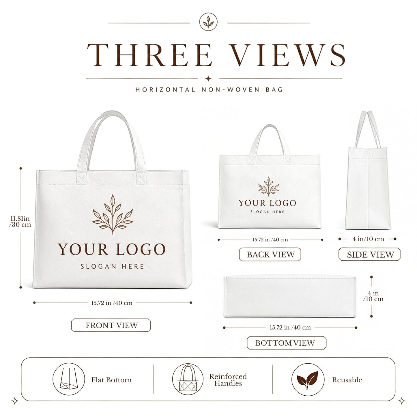 Optima Premium Non-Woven Tote Bag - 15” x 12” x 4” for Events