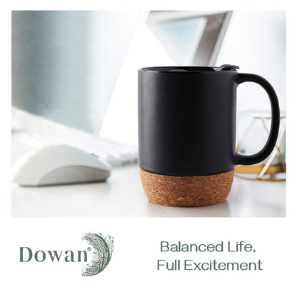 Optima Premium Ceramic Coffee Mugs - 15 oz Set of 2 with Cork Lid