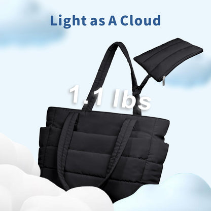 Optima Luxe Quilted Tote Bag - Lightweight, Laptop Compartment, Black