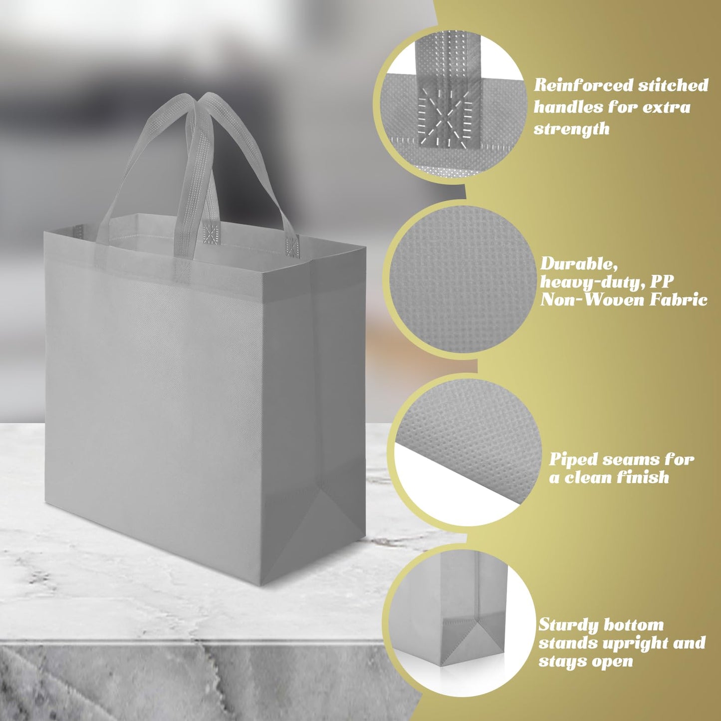 Optima Premium Reusable Tote Bags - 50 Pack Non-Woven Grocery Bags