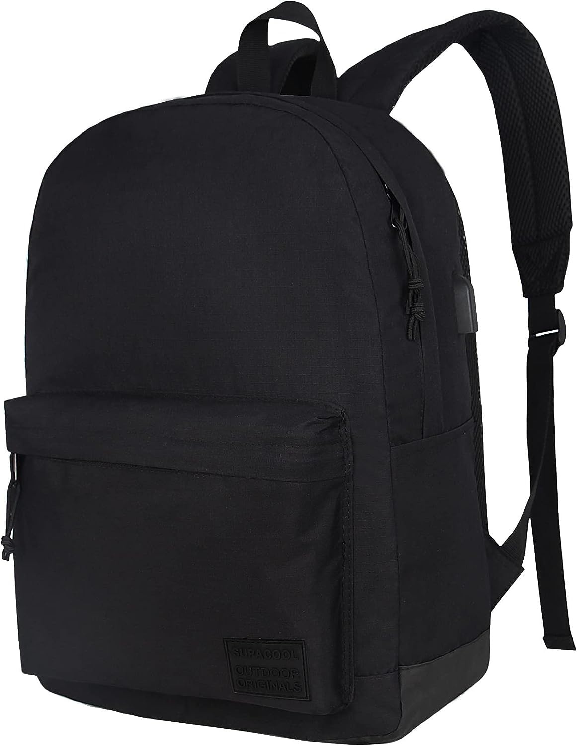 Optima Lightweight Casual Laptop Backpack - USB Charging, Full Black