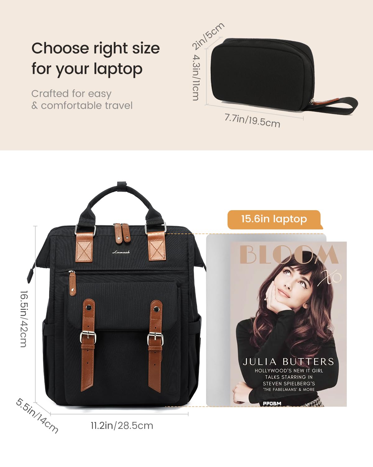 Optima Premium Laptop Backpack - 15.6 Inch, Black-Brown, for Work & School