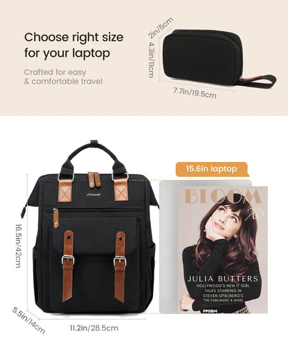Optima Premium Laptop Backpack - 15.6 Inch, Black-Brown, for Work & School